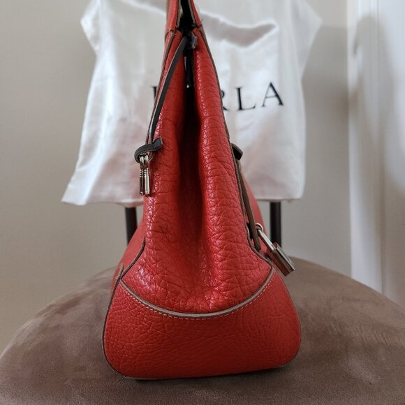 FURLA MY PIPER PEBBLED LEATHER LARGE TOP HANDLE BAG ORANGE GENTLY USED LIKE NEW - Picture 4 of 12